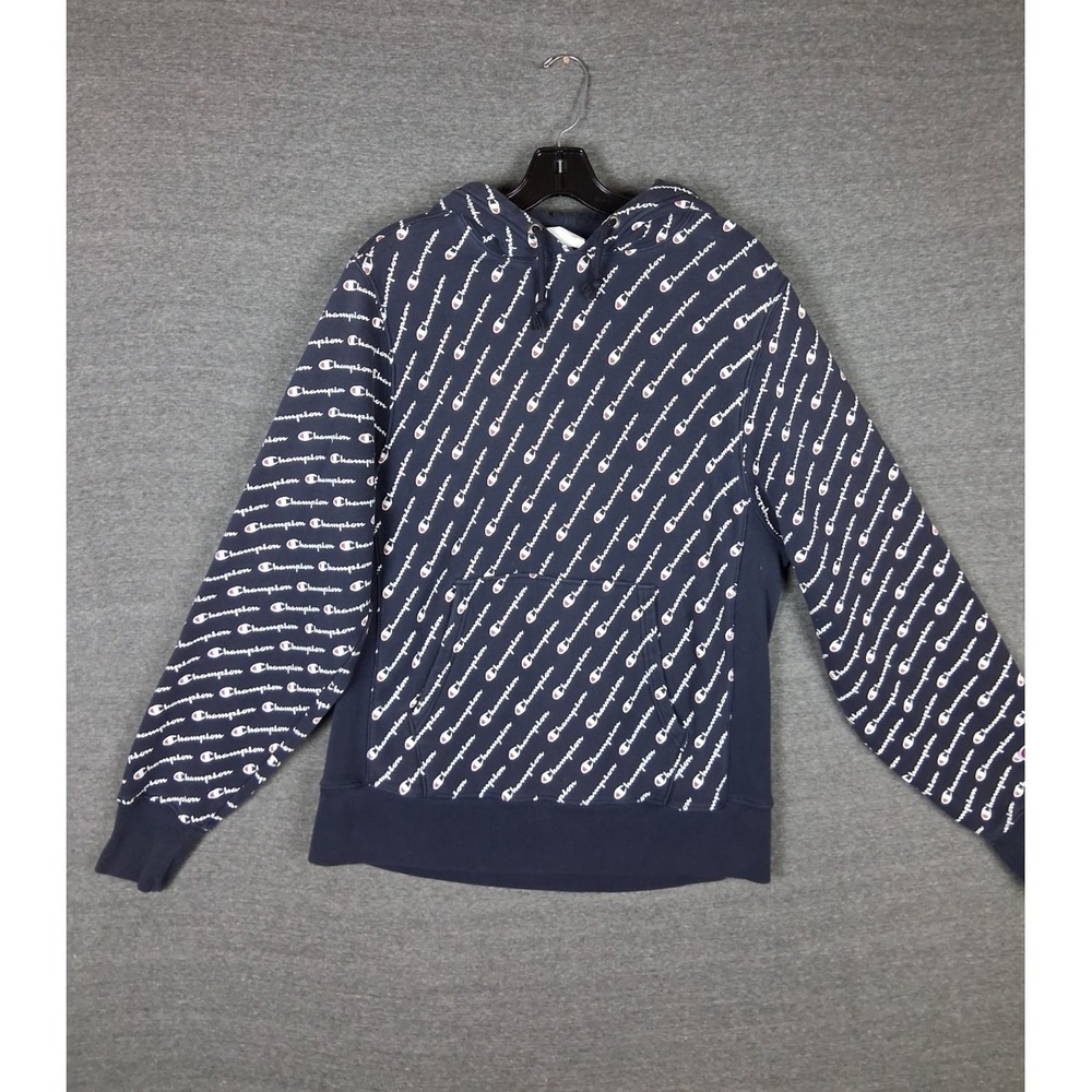 Champion Sweatshirt Adult M Blue Reverse Weave AOP‎ Logo Hoodie Casual